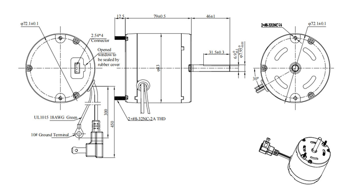 3.3 "EC Motor Sensorless Dòng khí không đổi 20VAC 230VAC 4
